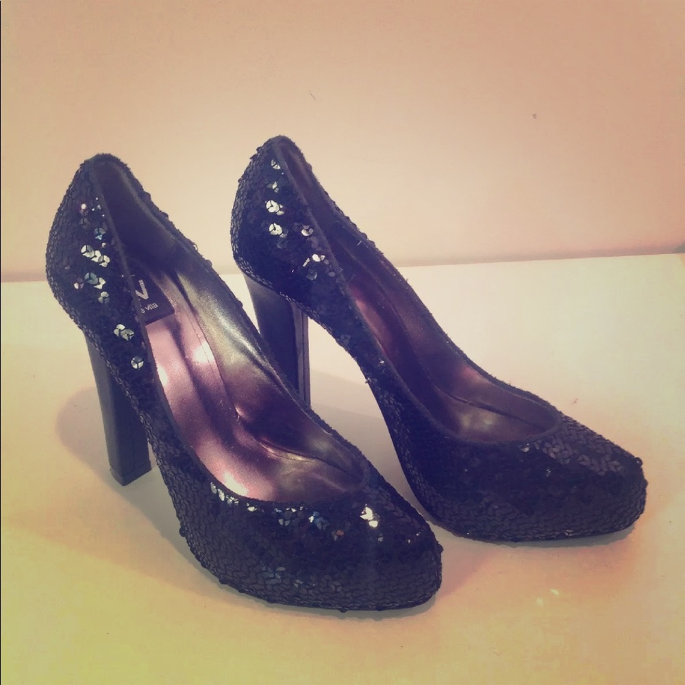 Dolce Vita Black Sequin Heels sexy night out prom
